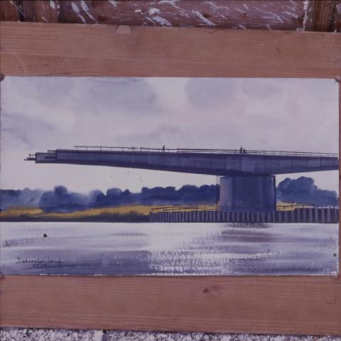 Dobroszláv József akvarellje egy épülő hídról