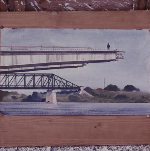 Dobroszláv József akvarellje egy épülő hídról
