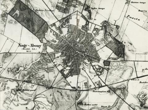 Abony környéke a második katonai térképfelvételből (XIX. század közepe)