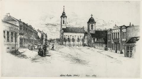 Békéscsaba főtere Agyagfalvi Góró Lajos tollrajzán (1888)